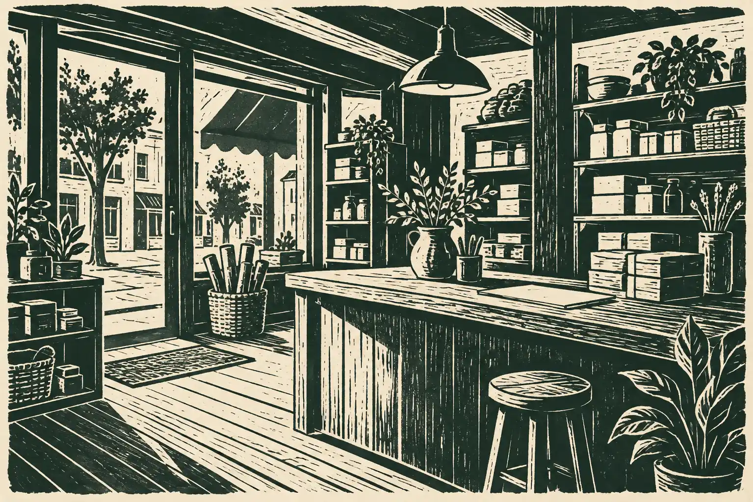 Illustration of local businesses and their working space